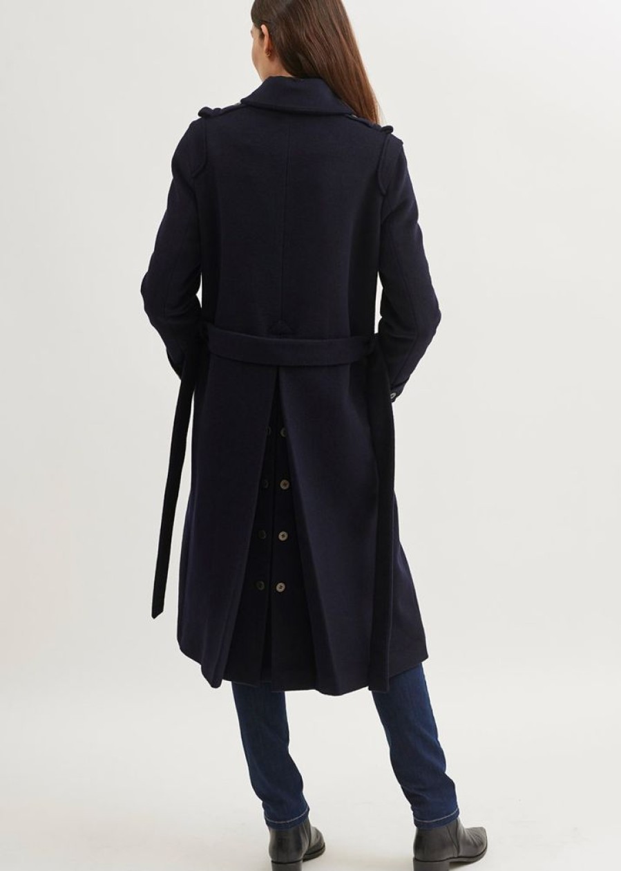 Dames Kleding Saint James | Saint James Navy Blue Felted Wool Long Coat